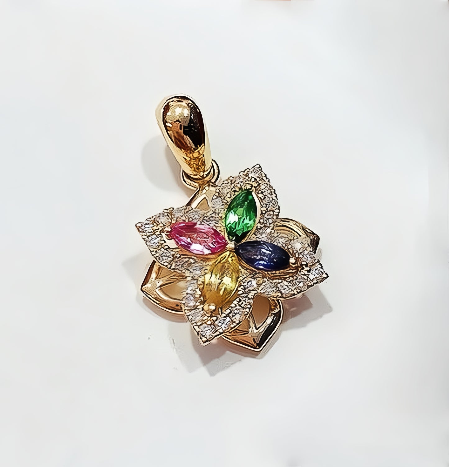 Four-leaf Clover Rotatable 18k Gold Diamond Sapphire Pendant (Item No. VT102)