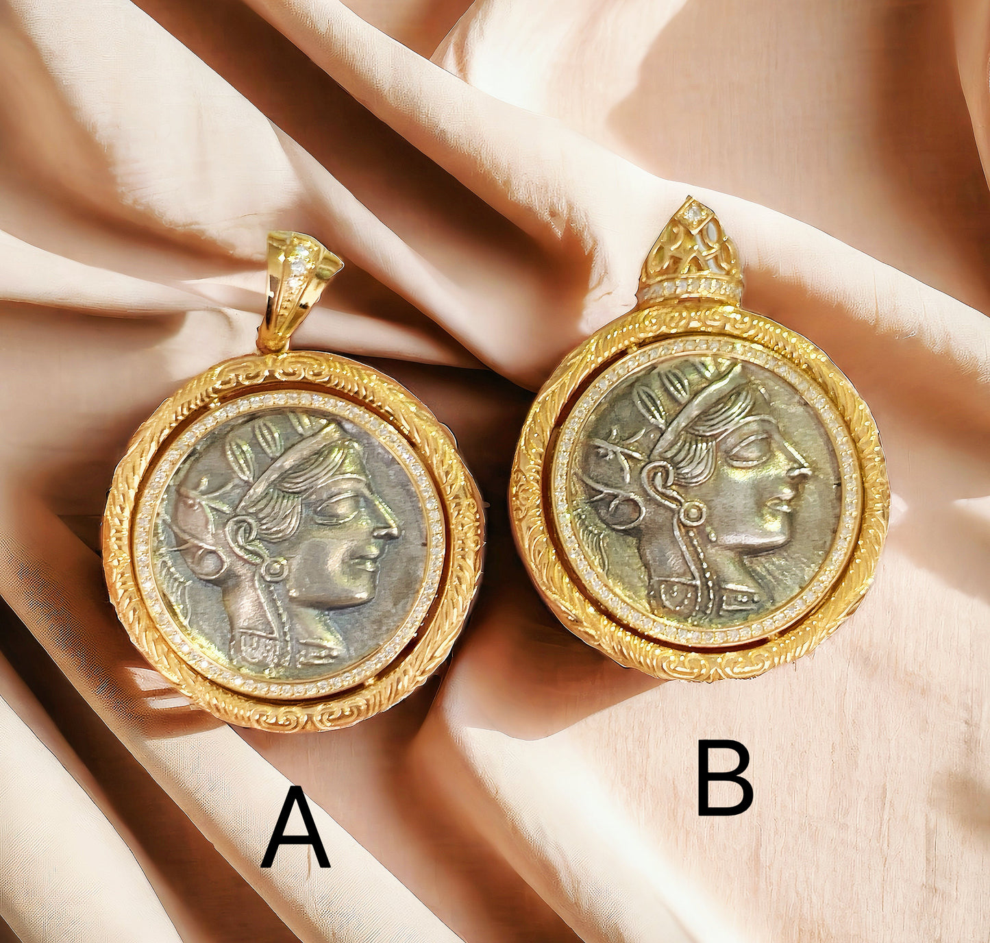 Athena Owl Ancient Greek Coin Medallion 18k Gold Pendant (Item No. COIN006)