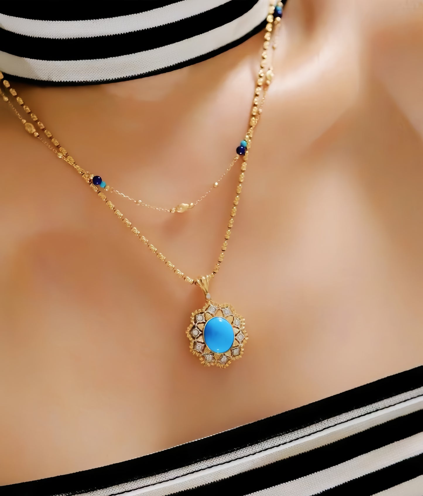 Vintage 18k Gold Diamond Turquoise Pendant (Item No. VT175)