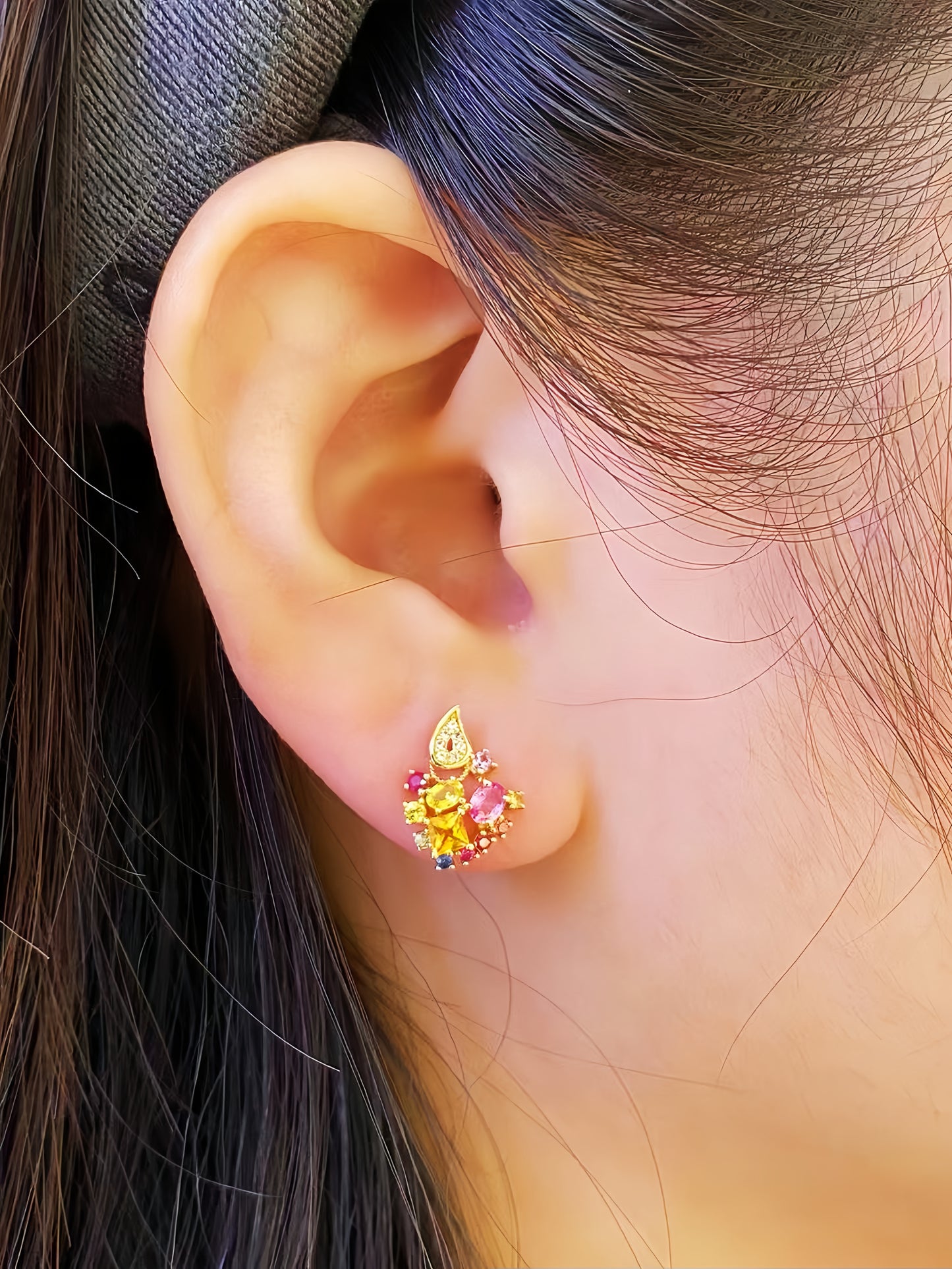 Vintage 18k Gold Diamond Sapphire Earring (Item No. VT178)