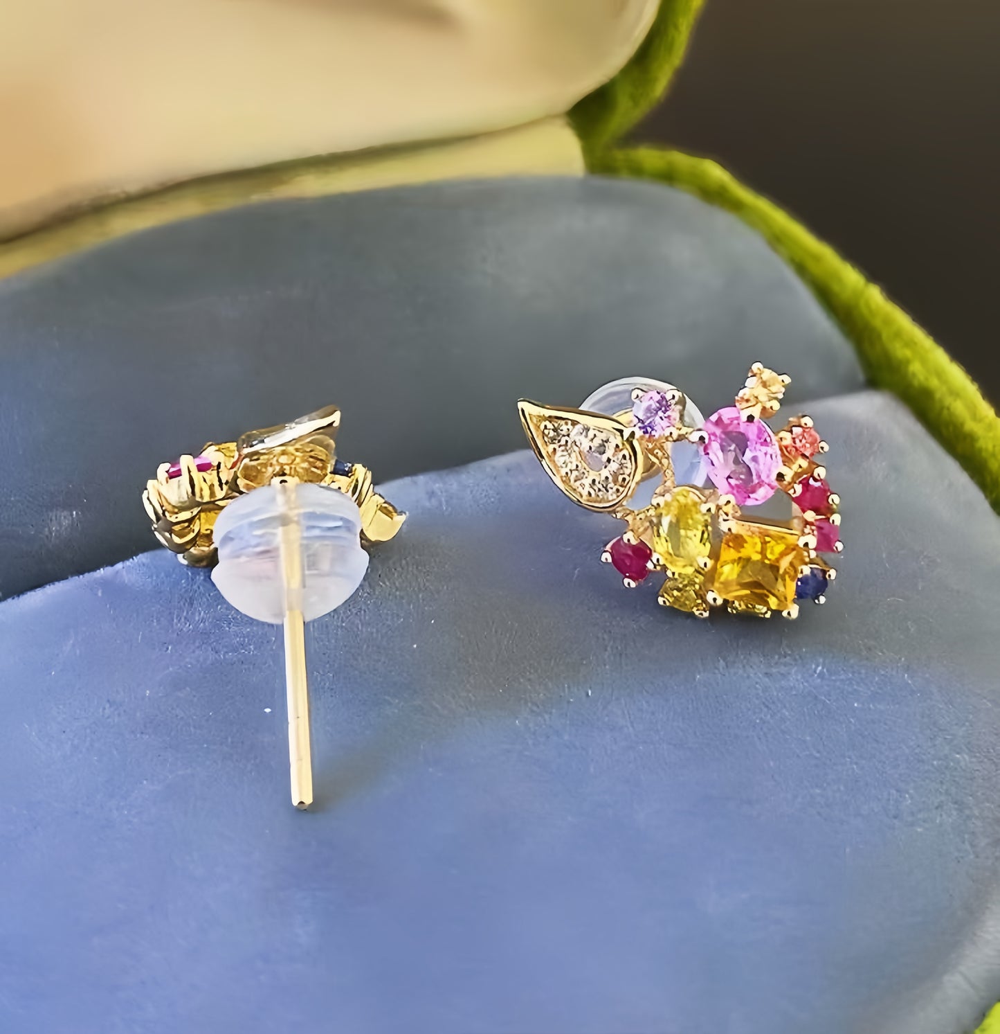 Vintage 18k Gold Diamond Sapphire Earring (Item No. VT178)