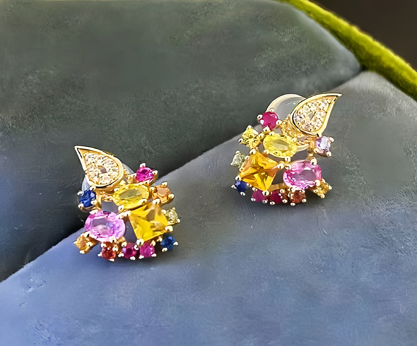 Vintage 18k Gold Diamond Sapphire Earring (Item No. VT178)