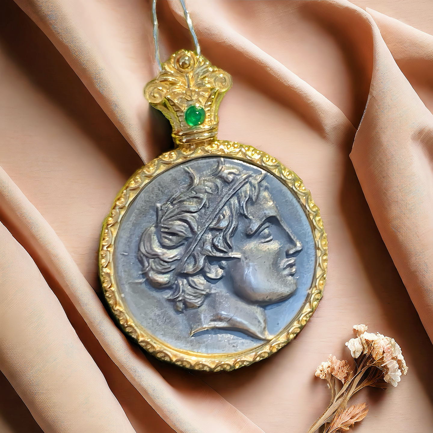 Macedonia Apollo With Horses Ancient Greek Coin Medallion 18K Gold Pendant (Item No. COIN076)