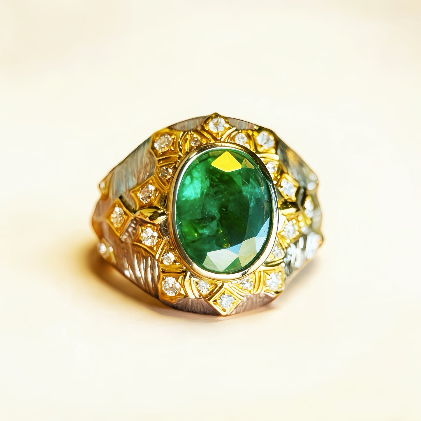 Vintage 18k Gold Diamond Emerald Ring (Item No. VT450)