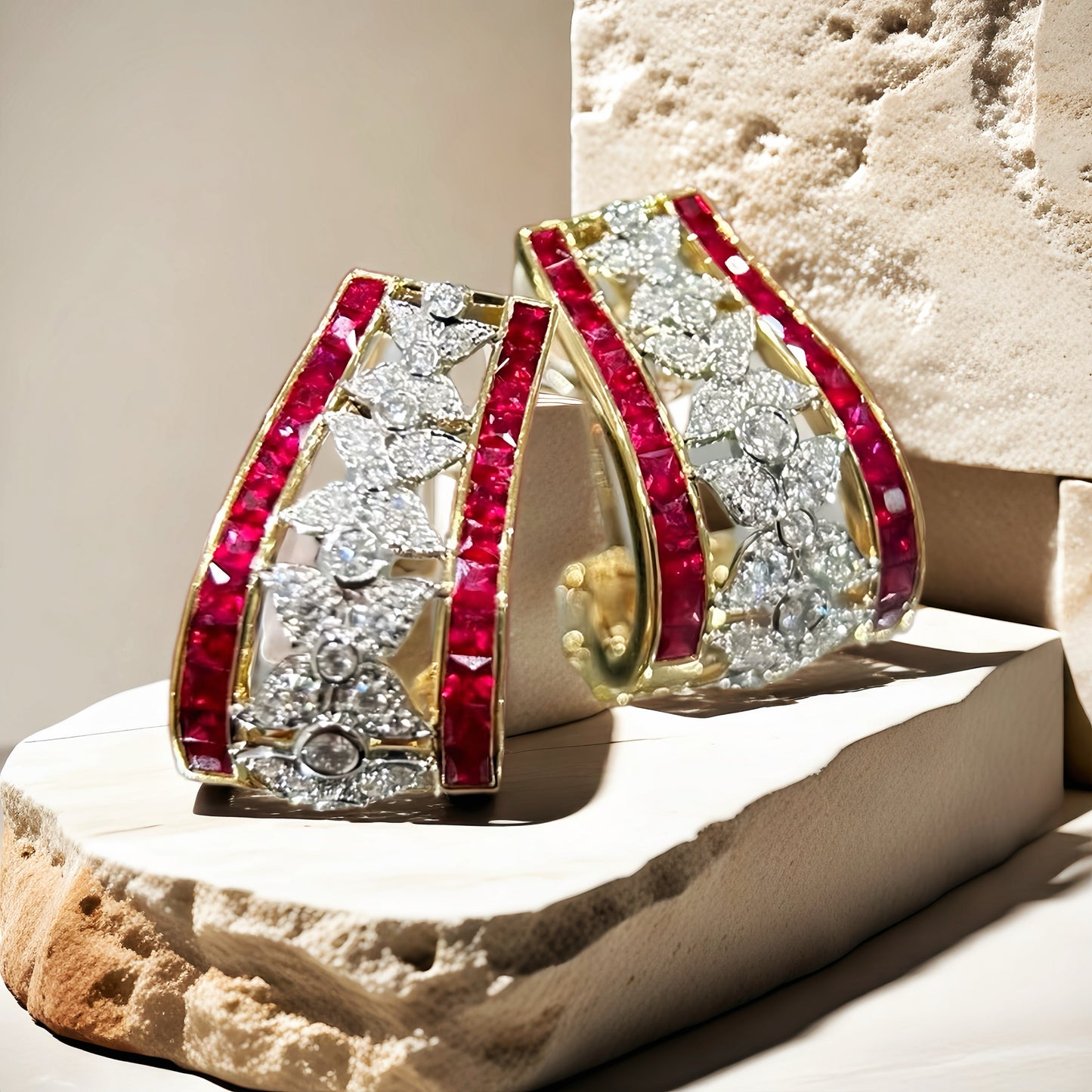 Vintage 18k Gold Diamond Ruby Earring (Item No. VT240)