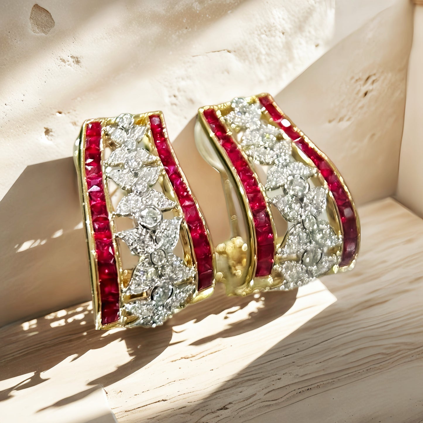 Vintage 18k Gold Diamond Ruby Earring (Item No. VT240)