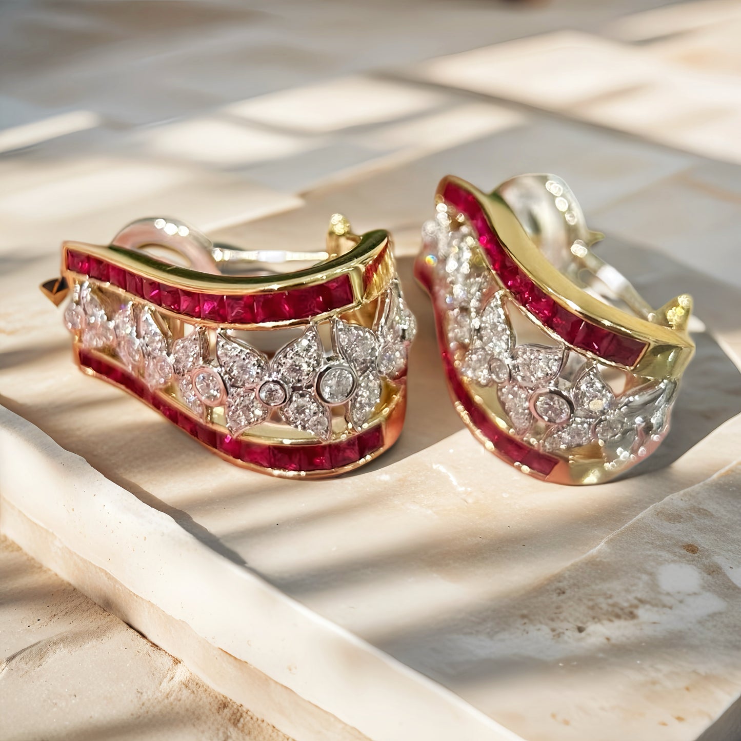 Vintage 18k Gold Diamond Ruby Earring (Item No. VT240)