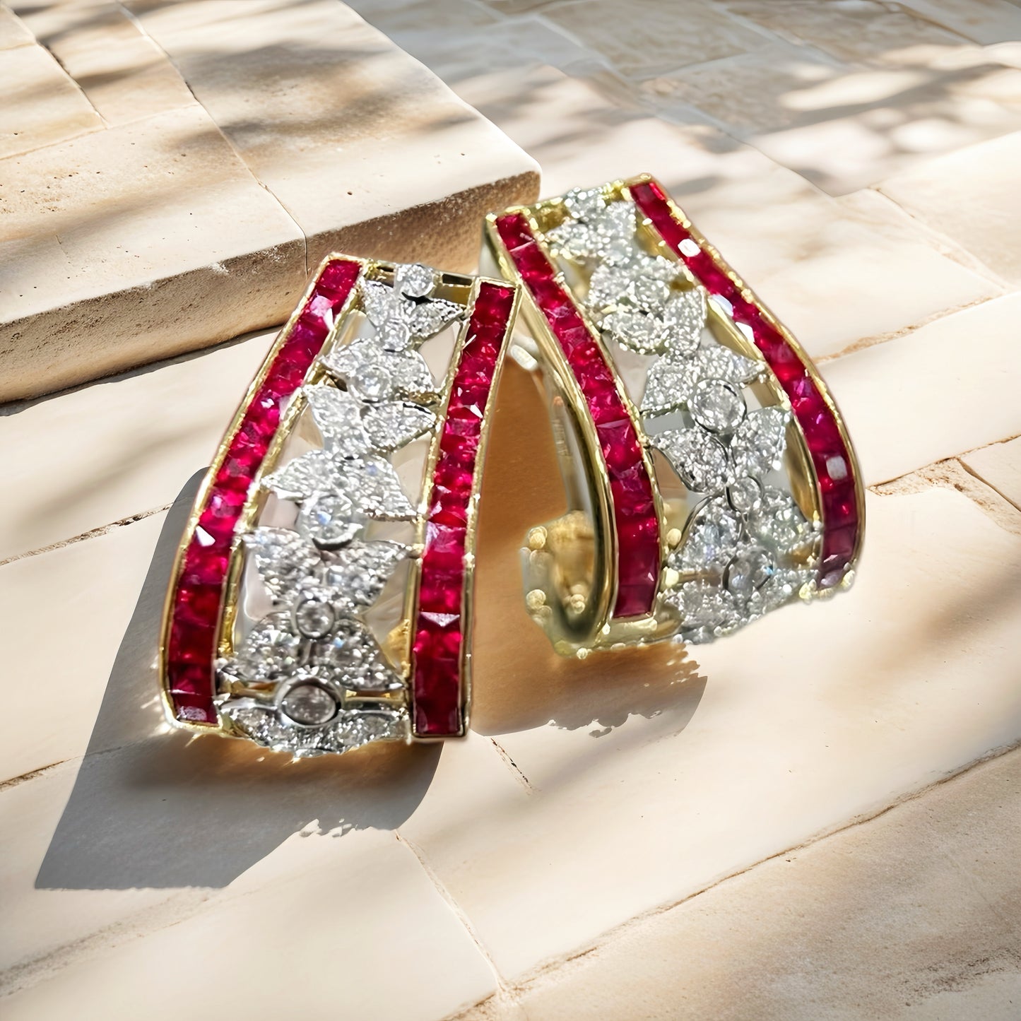 Vintage 18k Gold Diamond Ruby Earring (Item No. VT240)