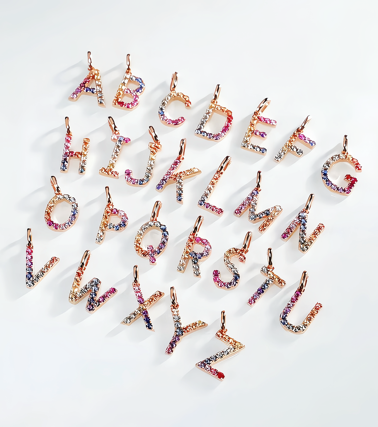 Alphabet Rainbow Sapphire 18K Gold Pendant (Item No. SA055)