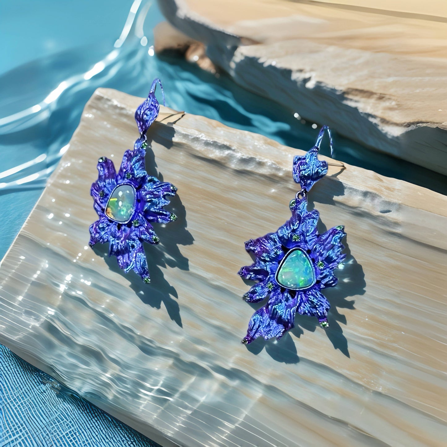 Anodized Titanium Blue Opal Earring (Item No. TA006)