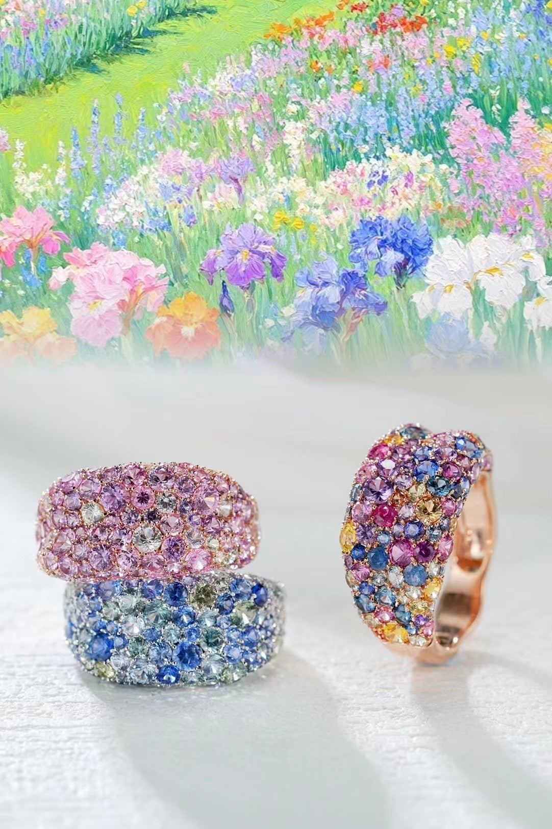 Monet's Garden Rainbow Sapphire 18k Gold Ring (Item No. SA053)