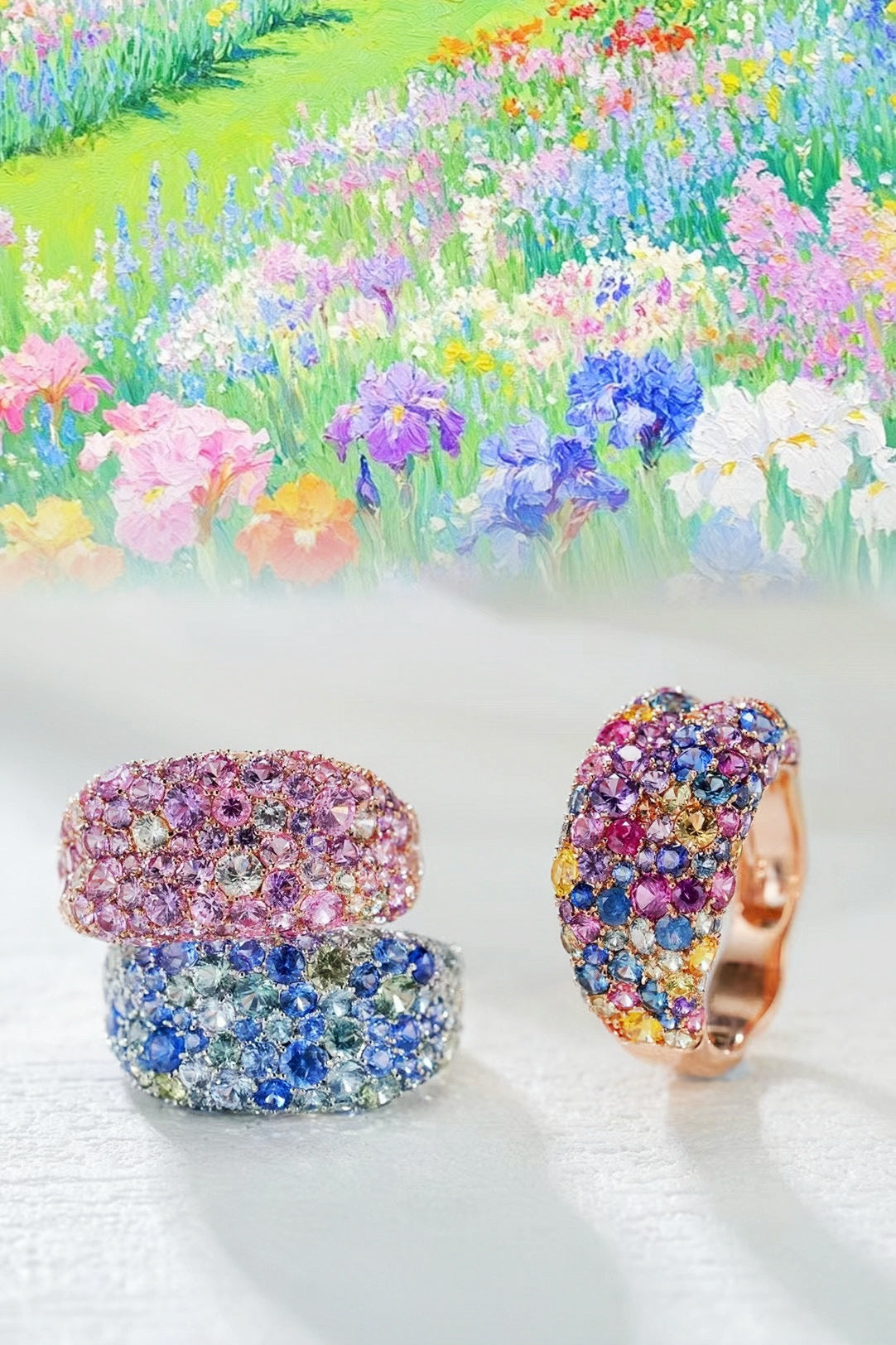 Monet's Garden Rainbow Sapphire 18k Gold Ring (Item No. SA053)