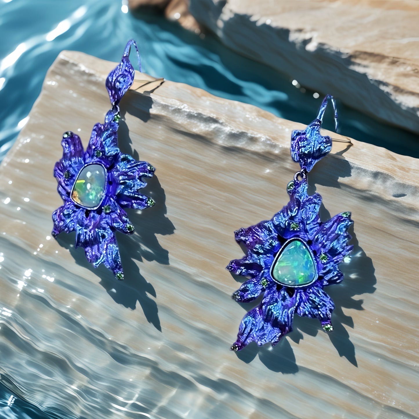 Anodized Titanium Blue Opal Earring (Item No. TA006)