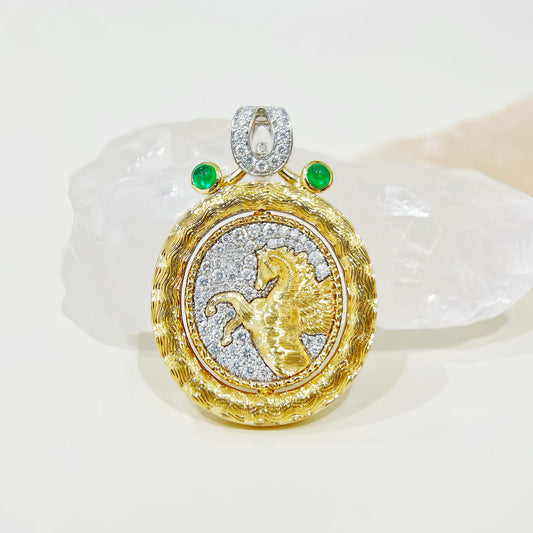 Horse Vintage 18k Gold Diamond Pendant (Item No. VT428）