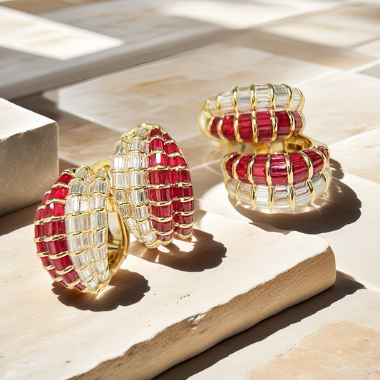 Vintage 18k Gold Diamond Ruby Earring (Item No. VT239）