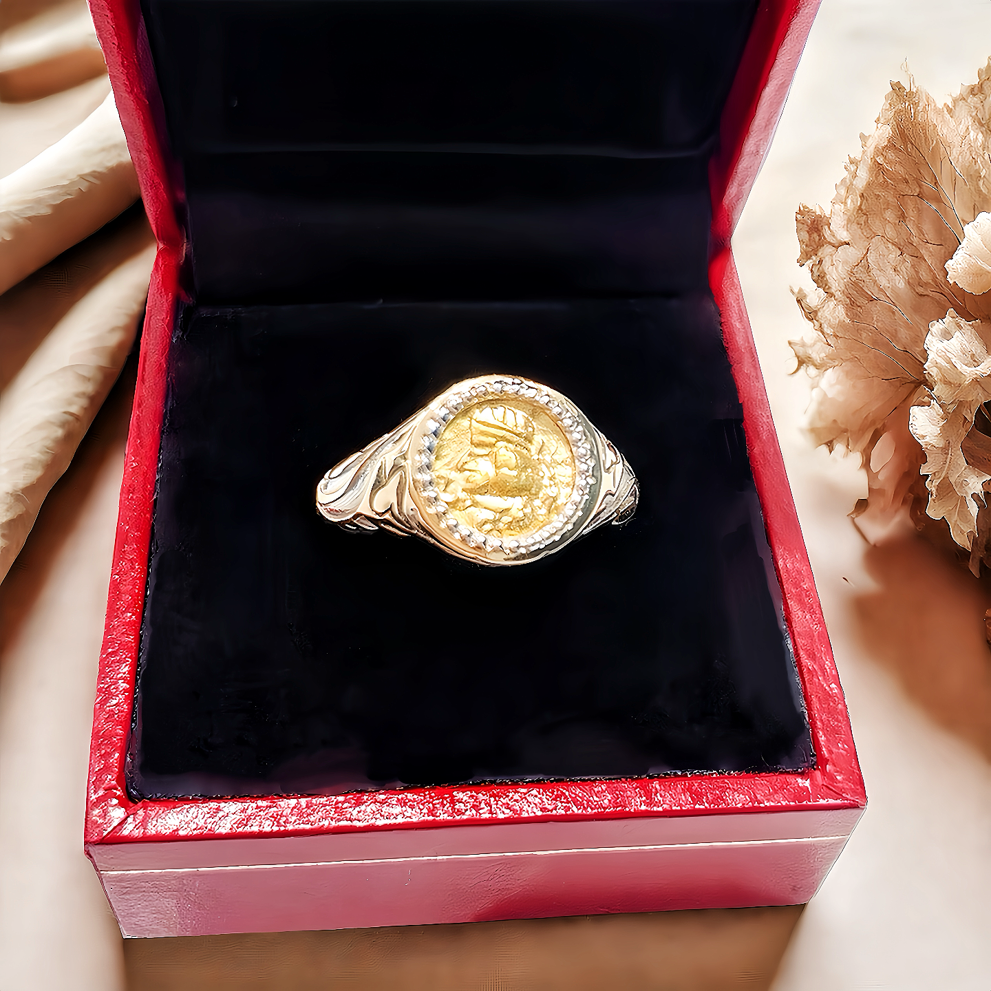 King Ancient Coin Medallion Electrum 24k Gold Ring (Item No. COIN070）