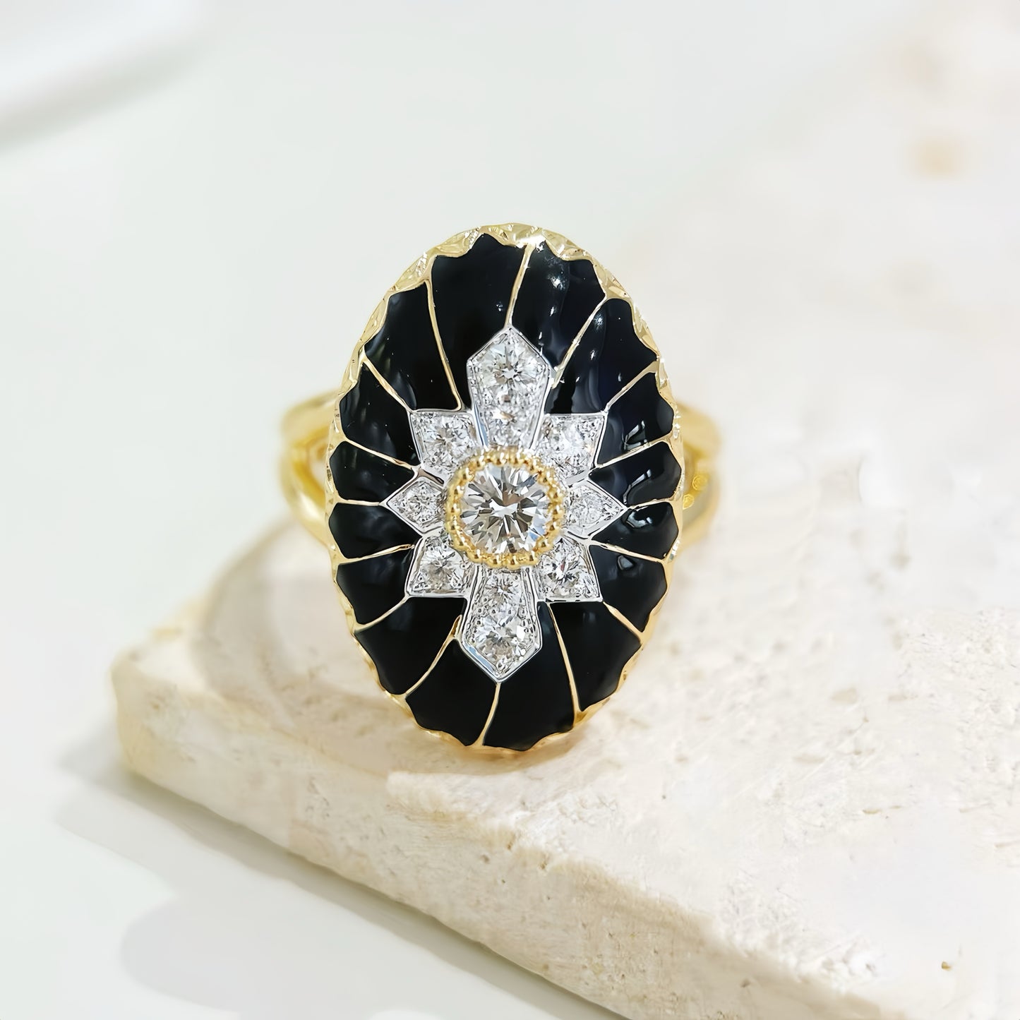 Black Enamel 18k Gold Diamond Ring (Item No. VT306)