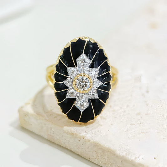 Black Enamel 18k Gold Diamond Ring (Item No. VT306)