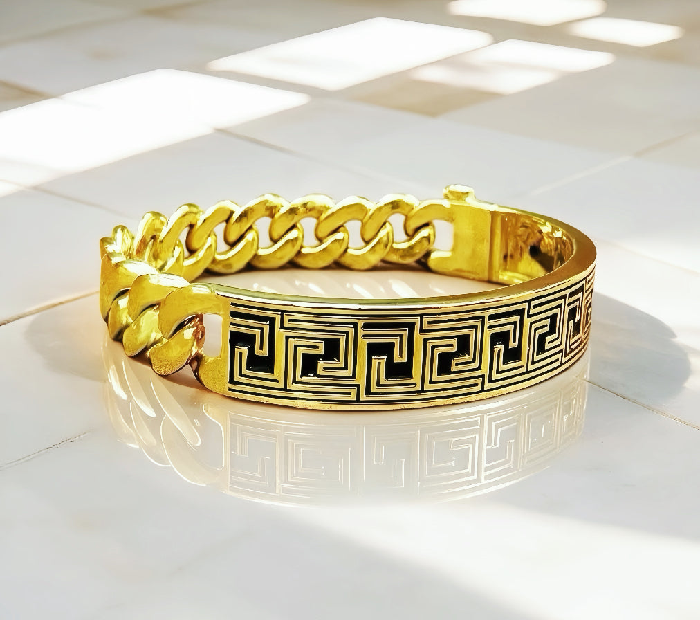 Greek Key Enamel 9k/14k/18k Bracelet Chain (Item No. TDBG0004）