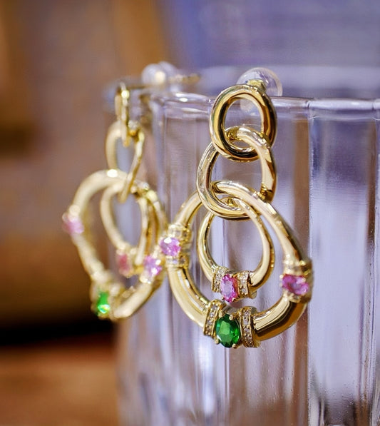 Vintage 18k Gold Diamond Tsavorite Sapphire Earring (Item No. VT067）