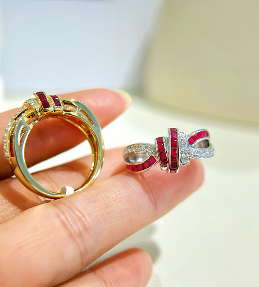 Vintage 18k Gold Diamond Ruby Ring (Item No. VT395）
