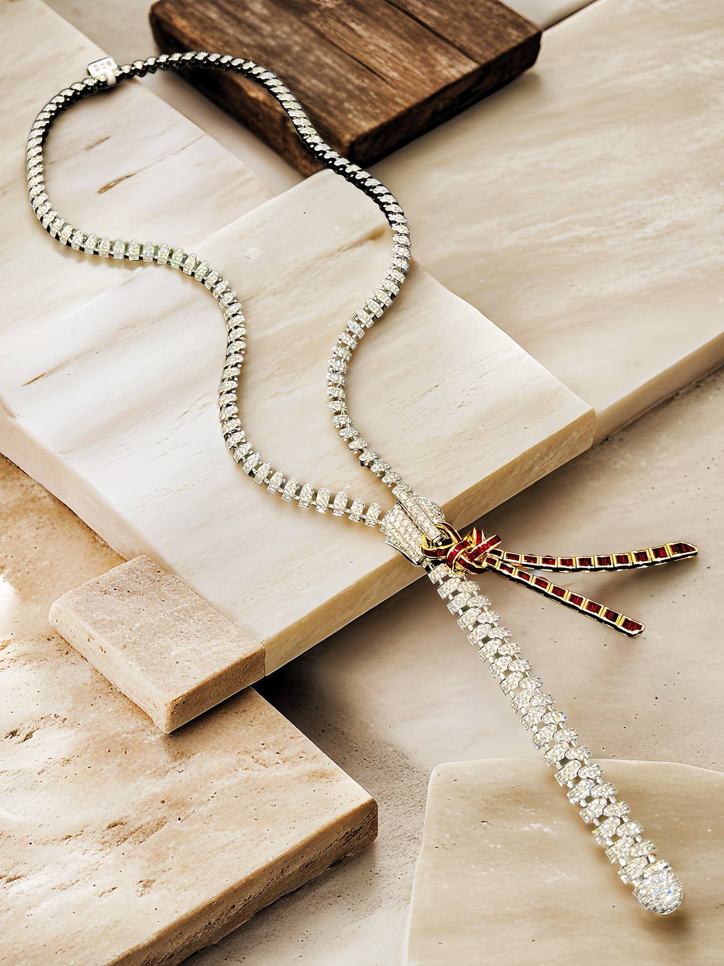 Vintage Zip 18k Gold Diamond Ruby Necklace (Item No. VT211）