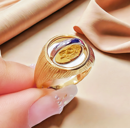 Lion Ancient Coin Medallion Electrum Gold 24k Gold Ring(Item No. COIN068）