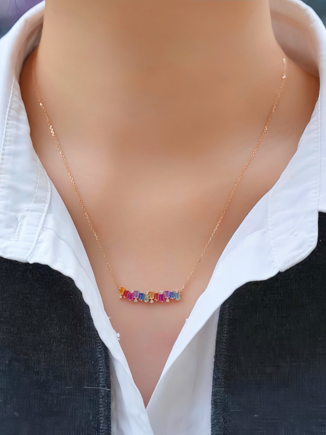 Rainbow Sapphire 18k Gold Necklace Set (Item No. SA099）
