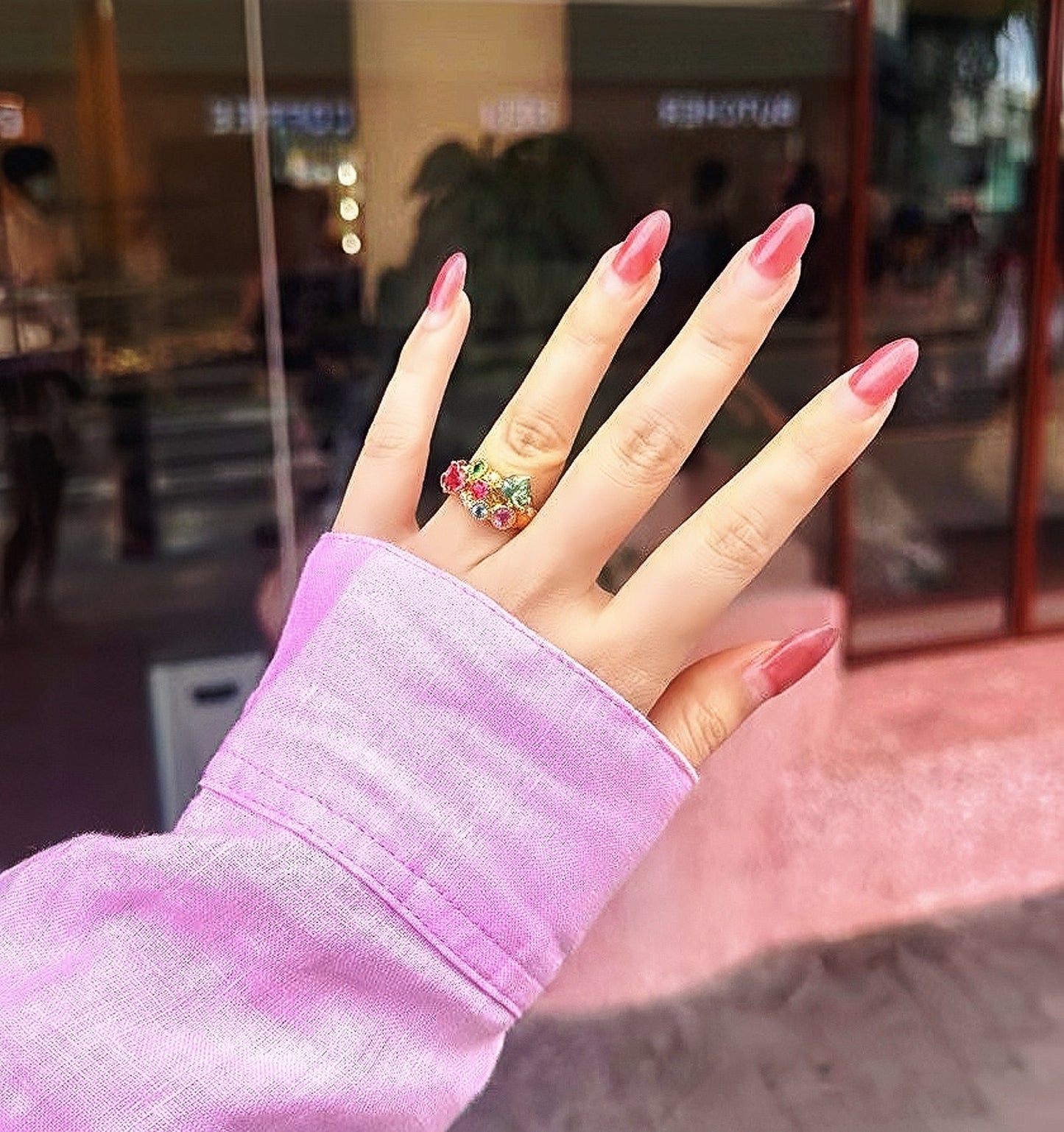 Vintage Garden 18k Gold Diamond Rainbow Gem Ring (Item No. VT037）