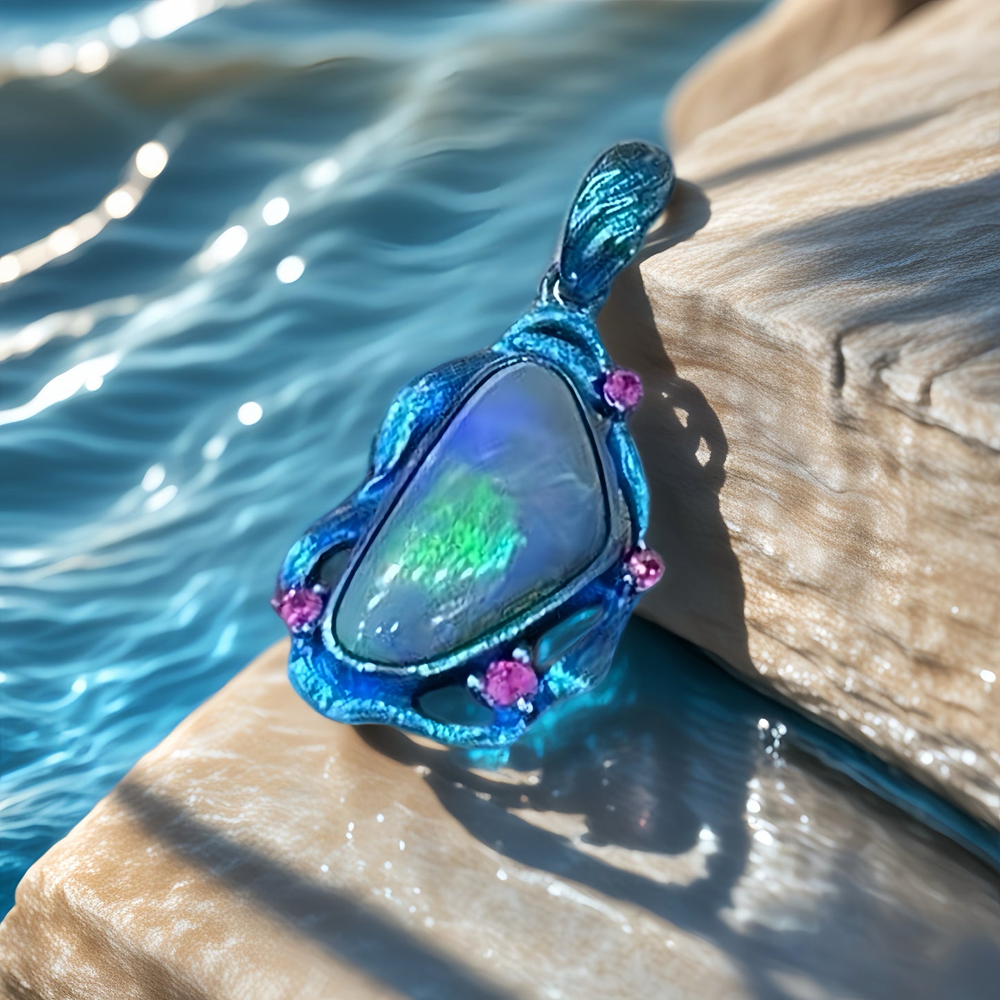 Anodized Titanium Ocean Blue Opal Pendant (Item No. TA001）