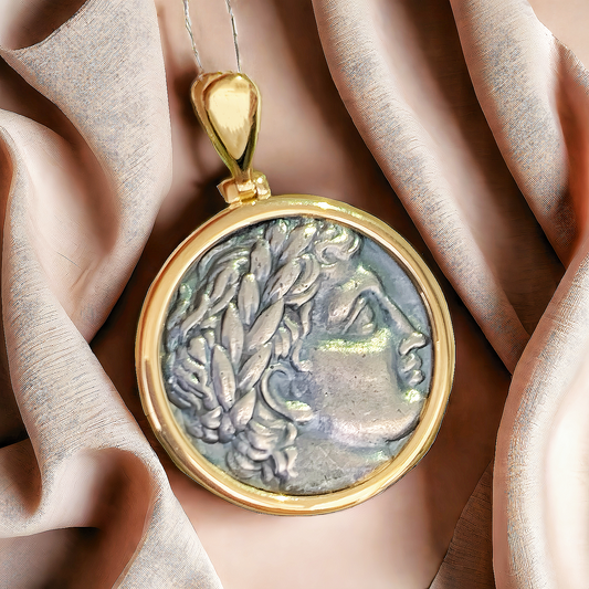 Apollo God of the Sun Ancient Greek Coin Medallion 18K Gold Pendant (Item No. COIN033）