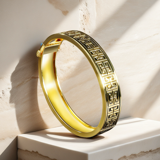 Greek Key Enamel 9k/14k/18k Gold Bangle (Item No. TDBG0010）