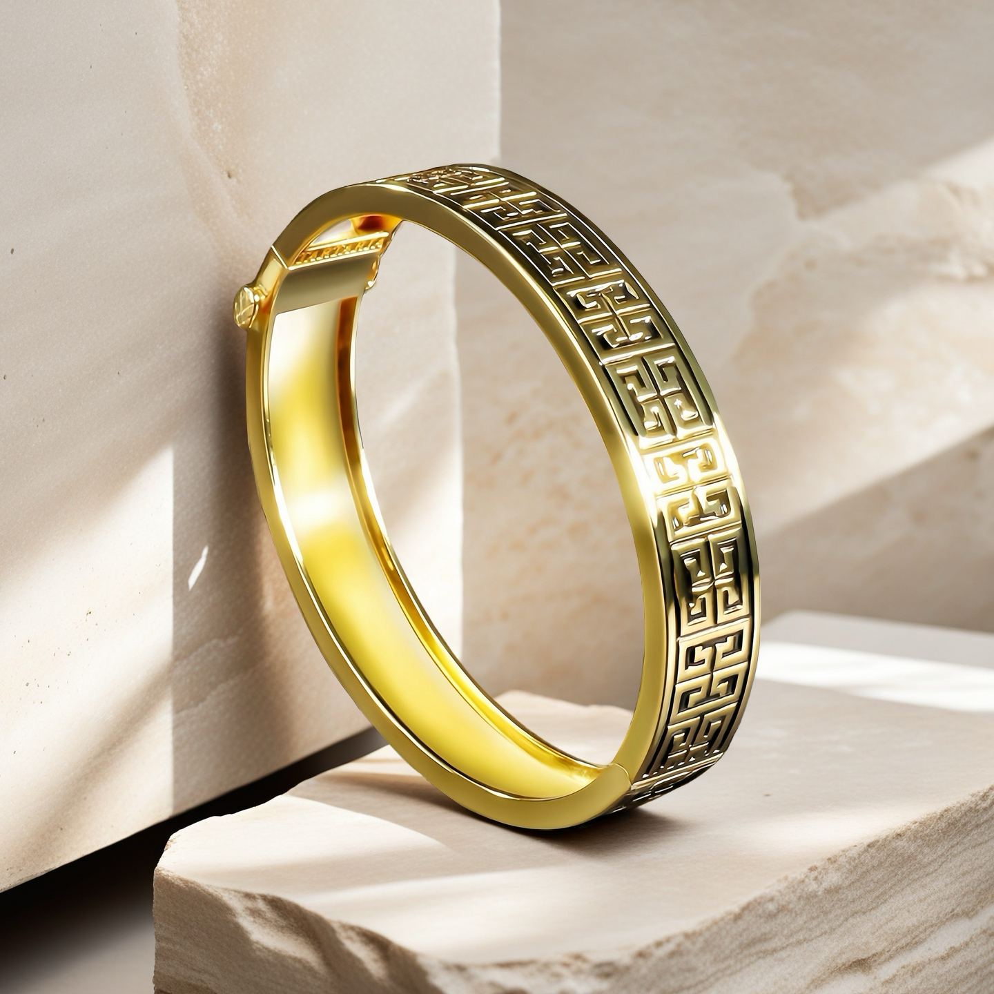 Greek Key Enamel 925 Sterling Silver/9k/14k/18k Gold Bangle(Item No. GB0010）