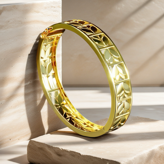 Greek Key Hollow Leaf Sterling Silver/9k/14k/18k Gold Bangle(Item No. GB0017)