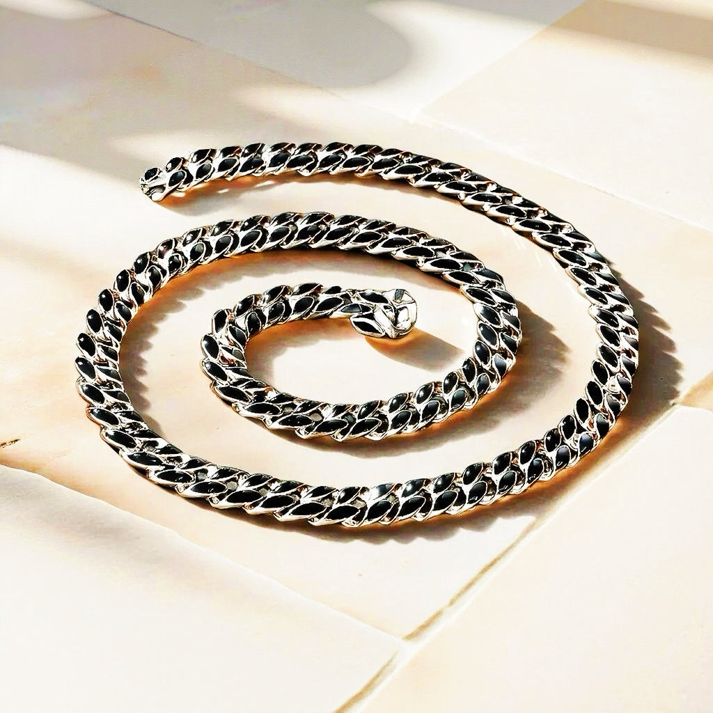 Curb Link Enamel Silver Necklace Chain (Item No. TDNS0003）