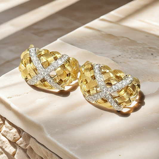 Weaving Vintage 18k Gold Diamond Earring (Item No. VT014）