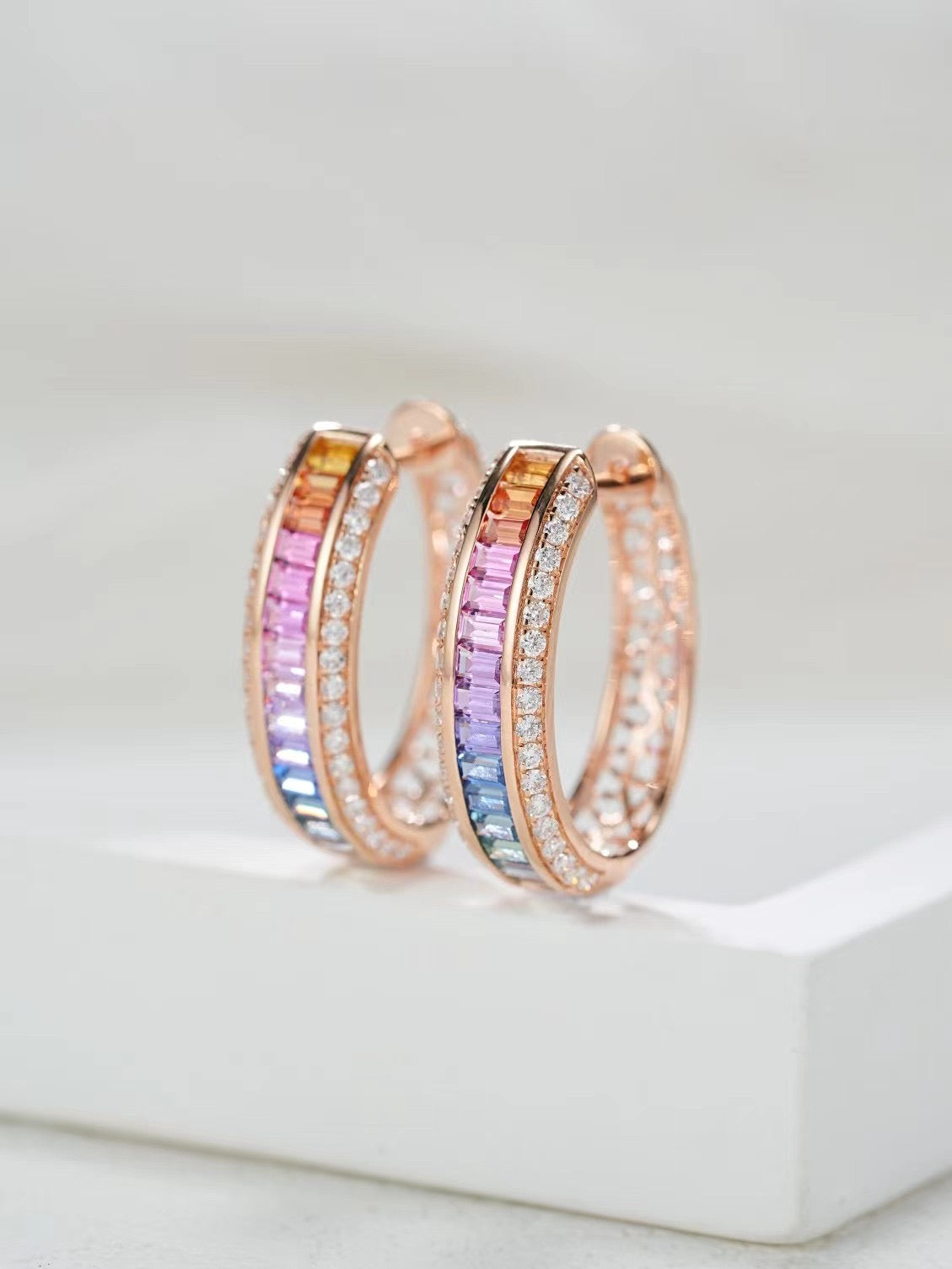 Rainbow Sapphire 18k Gold Earring (Item No. SA052）