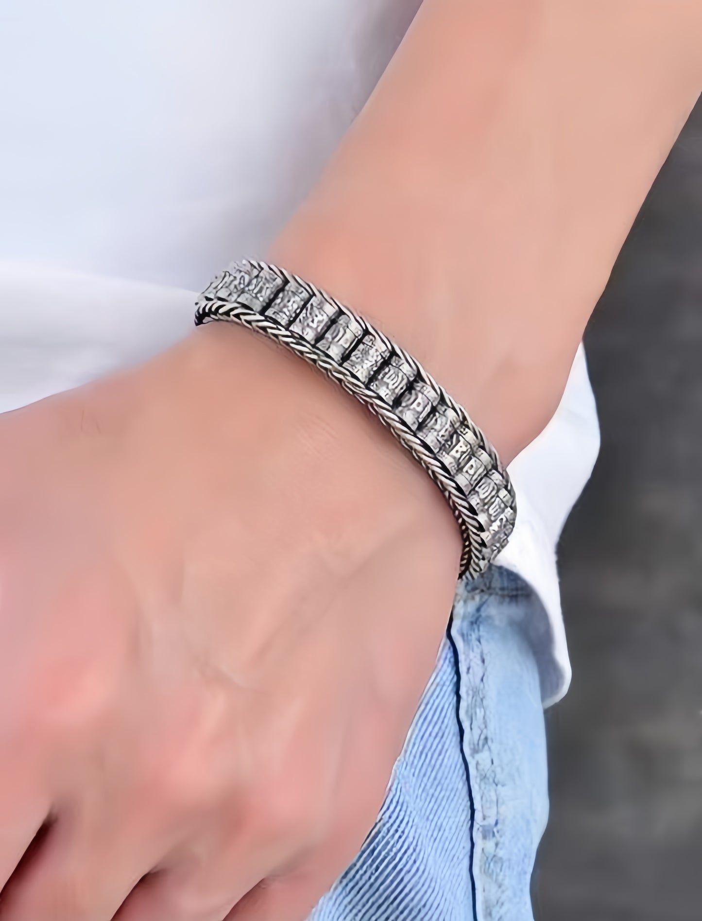 Prayer Wheel Buddha Silver Bracelet Chain (Item No. B0088)