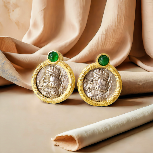 Parthian Emperor Ancient Coin Medallion 18K Gold Earring (Item No. COIN54）