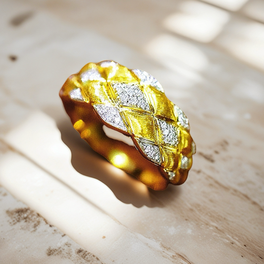 Vintage Rigato Engrave 18k Gold Diamond Ring (Item No. VT025）