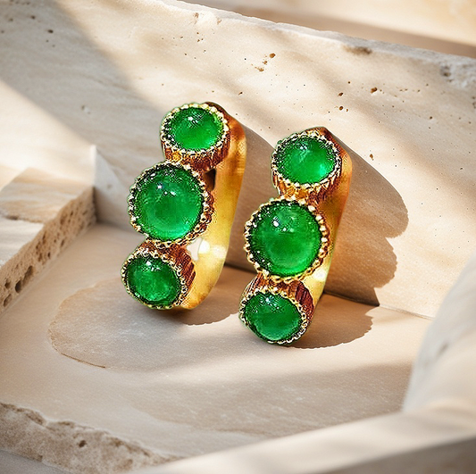 Vintage 18k Gold Emerald Earring (Item No. VT055）