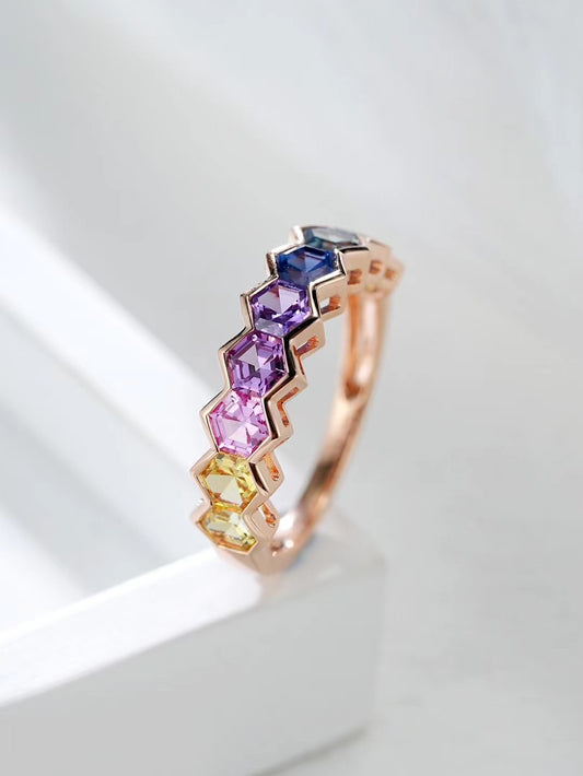 Rainbow Sapphire 18k Gold Ring (Item No. SA107）