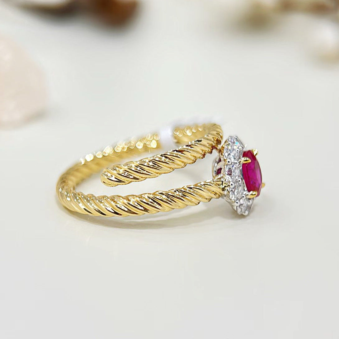 Vintage 18k Gold Diamond Ruby Ring (Item No. VT491）