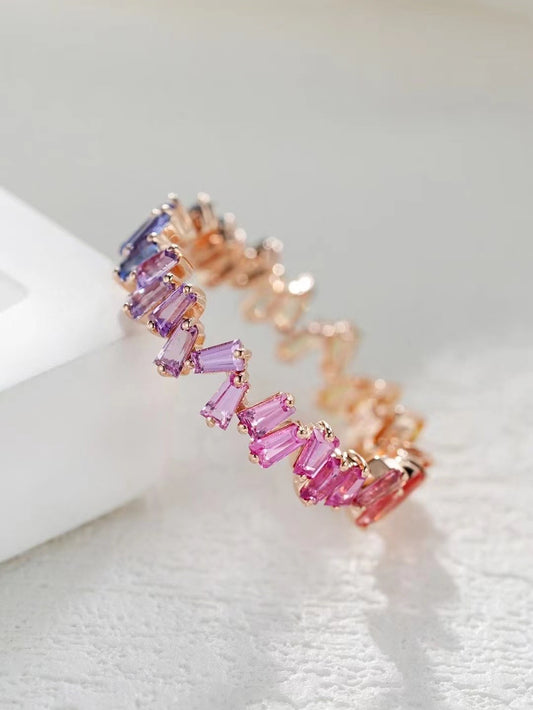 T Square Cut Rainbow Sapphire 18k Gold Ring (Item No. SA025）