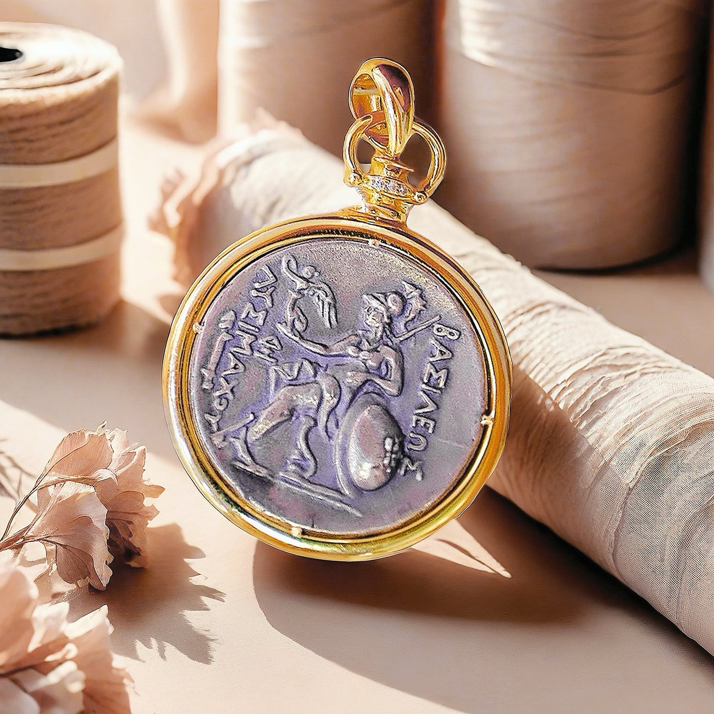 Alexander the Great's Horns of Ammon Greek Ancient Coin Medallion 18K Gold Pendant (Item No. COIN023）