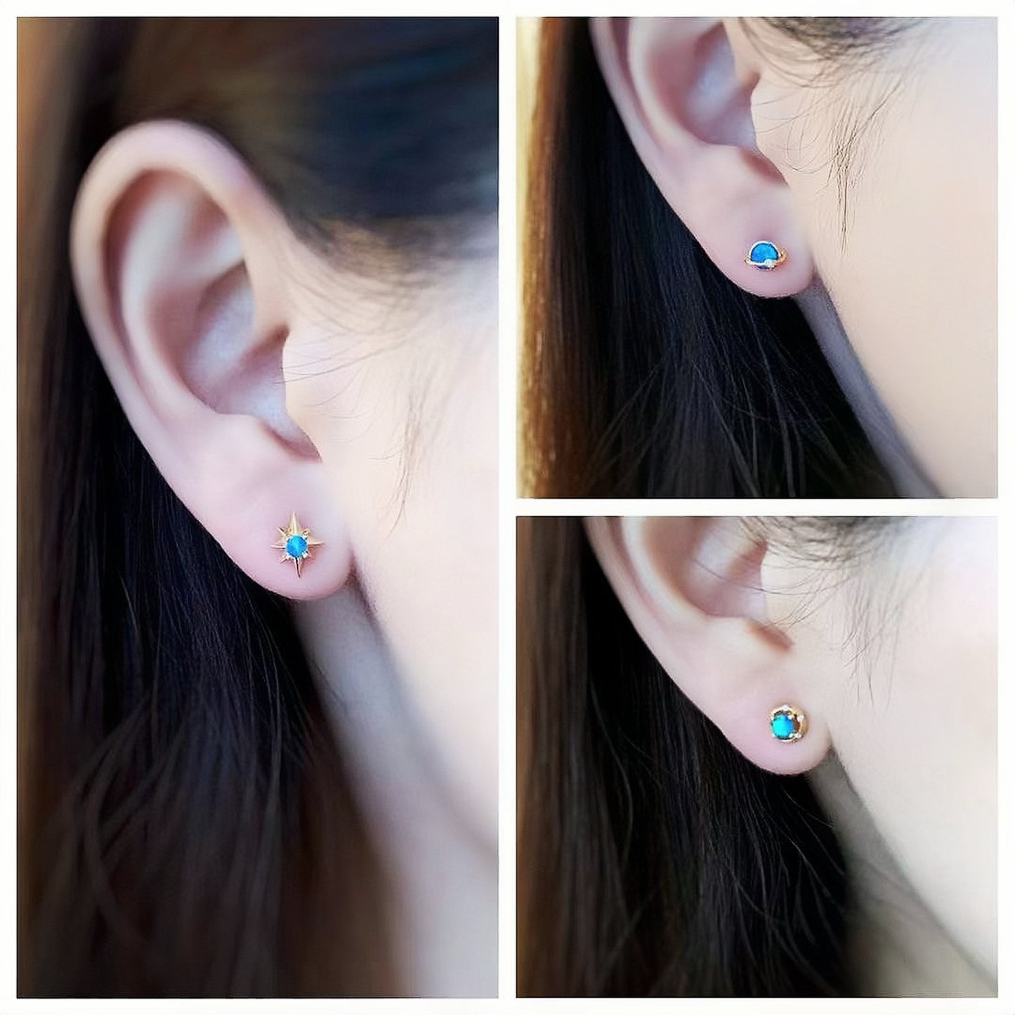 Galaxy Star Moon Globe 18k Gold Crystal Opal Diamond Earring (Item No. VT068）