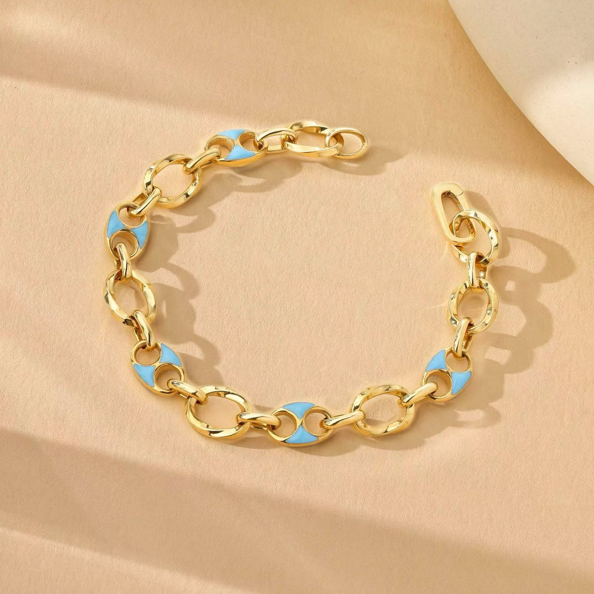 Cuban Link Blue Enamel 18K Gold Bracelet (Item No. HFB031）