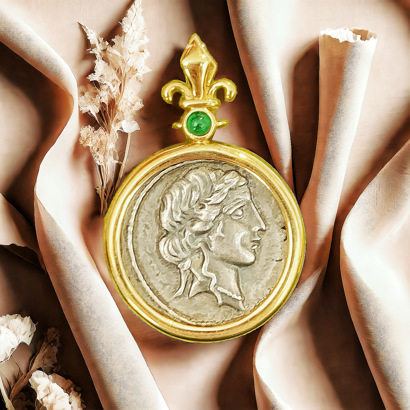 Venus Ancient Greek Coin Medallion 18K Gold Pendant  (Item No. COIN061）