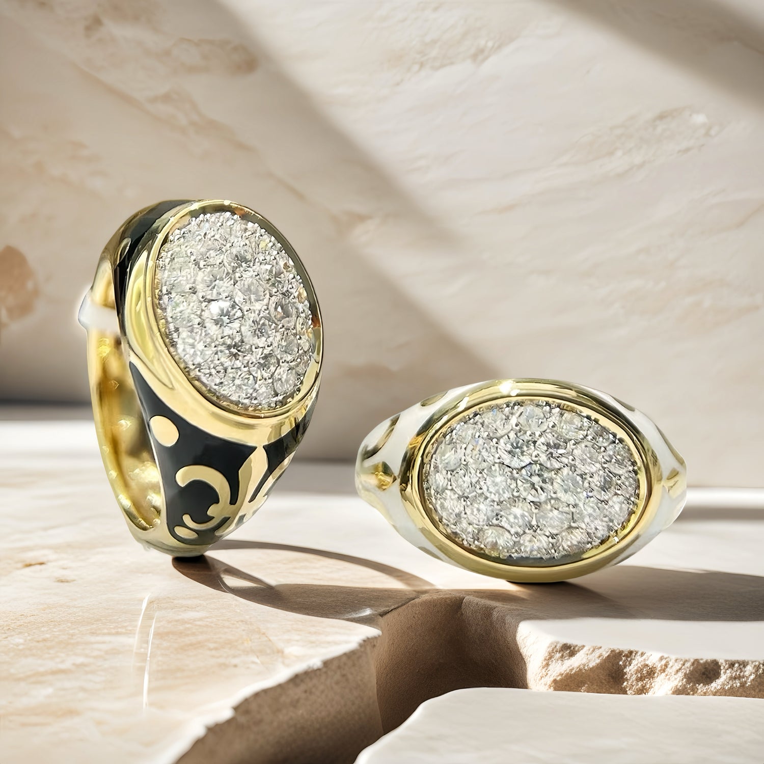 Women Ring Black Enamel Diamond