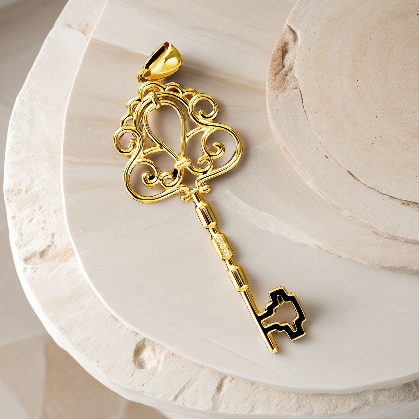 Renaissance Key Diamond 925 Sterling Silver/9k/14k/18k Gold Pendant (Item No. GP0001）